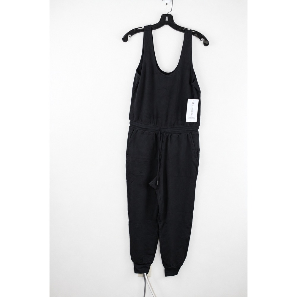Athleta Balance Jumpsuit Black Sleeveless Jogger Knit Scoop Neck Small NWT